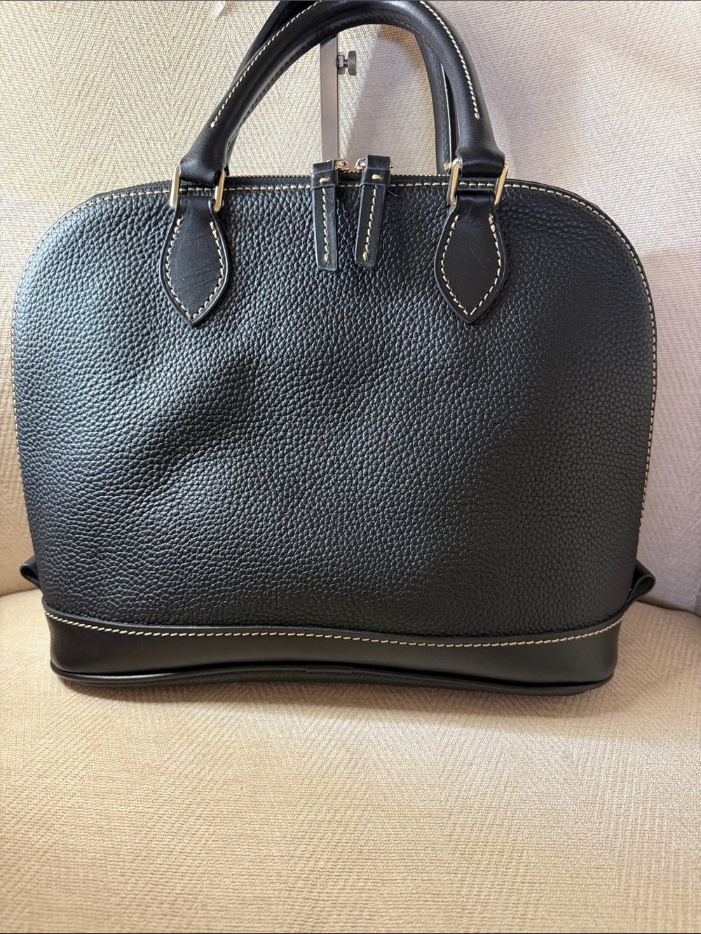 Dooney & Bourke Black Pebbled Leather Dome Satchel with Gold Hardware NWOT - Picture 8 of 13